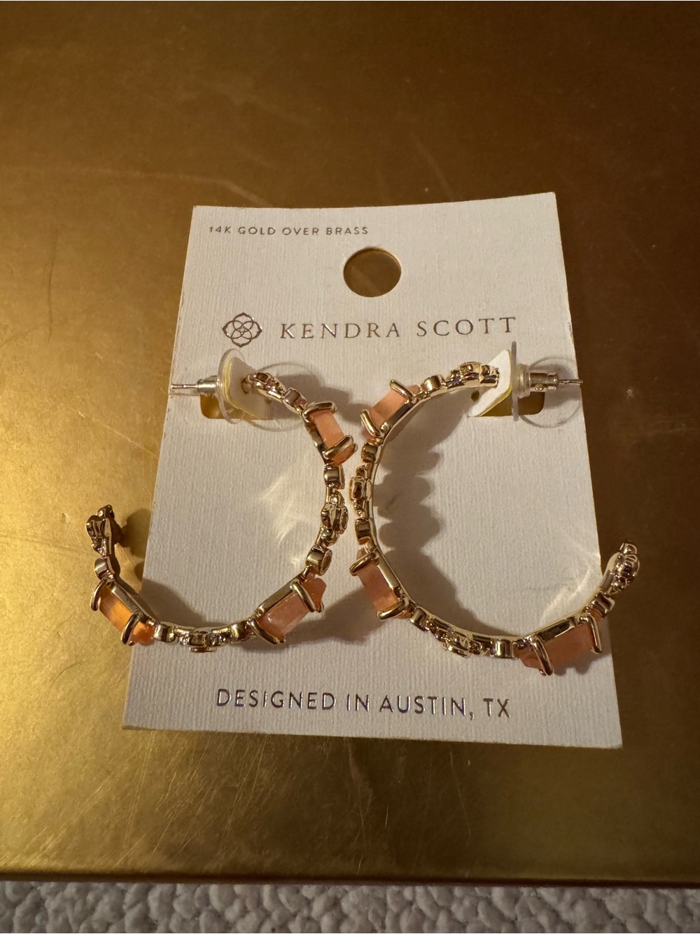 Kendra Scott Gold Hoop Earrings with Peach Stones C3